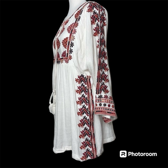 Free People Starlight Embroidered Boho Mini Dress S Tunic Ivory - Picture 4 of 15